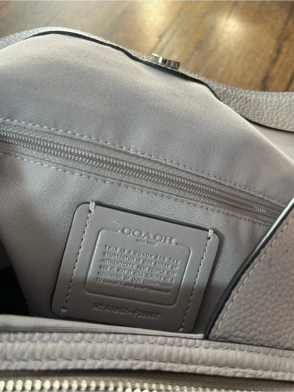 COACH Pebbled Leather Shoulder Bag in Birch Grey